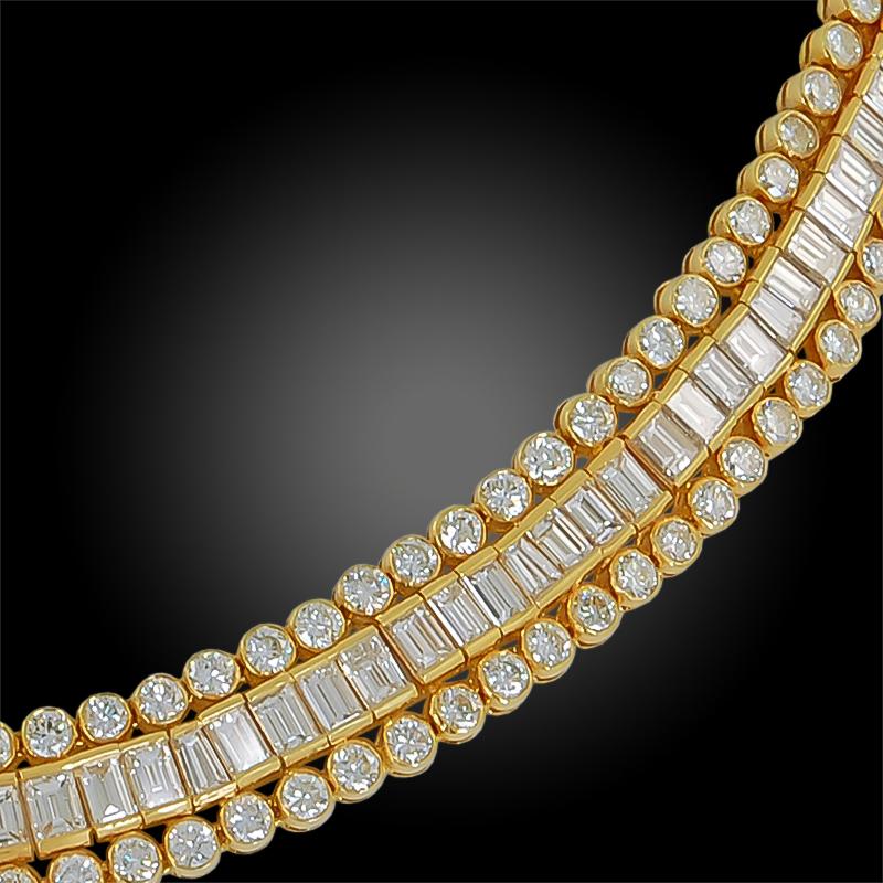 Taille ronde Cartier, collier conique en diamants ronds et baguettes, 38 carats en vente