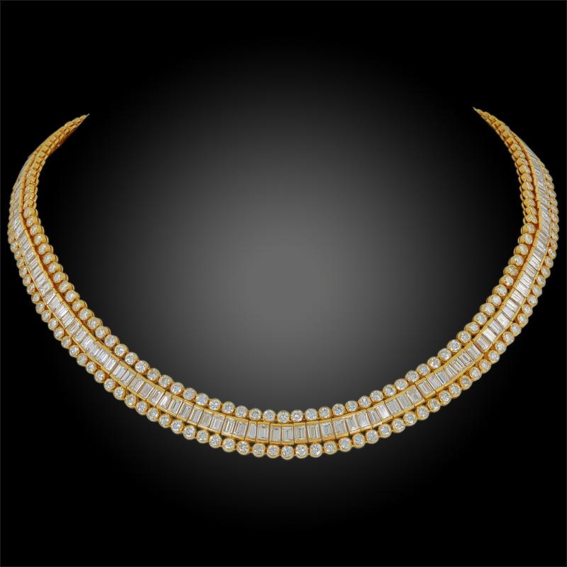 Cartier, spitz zulaufende, runde Baguette-Diamant-Halskette, 38 Karat im Zustand „Gut“ im Angebot in New York, NY