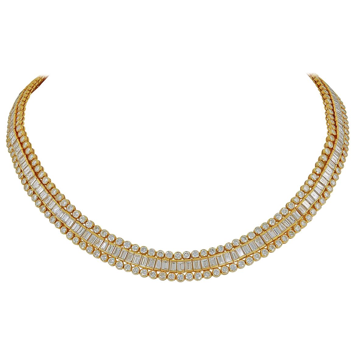 Cartier Tapered, Baguette, Round Diamond Necklace, 38 Carat For Sale