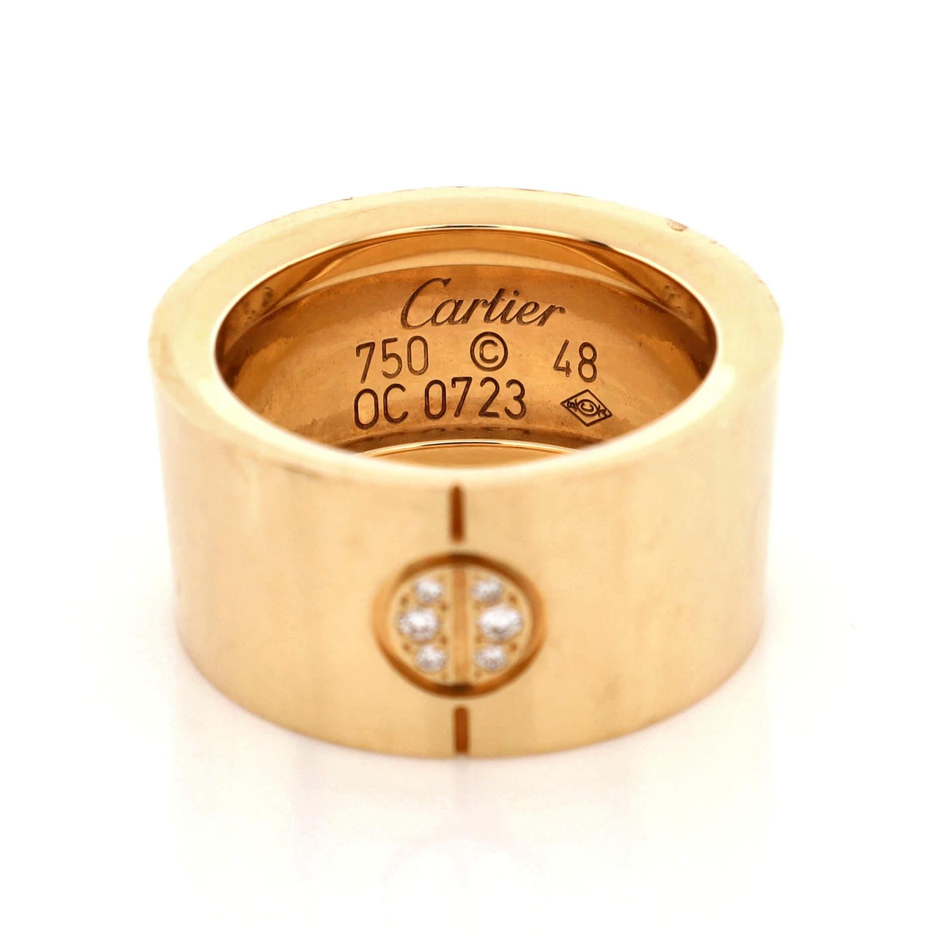 Cartier Tapered Love Ring 18k Yellow Gold with Diamonds Wide In Good Condition In New York, NY