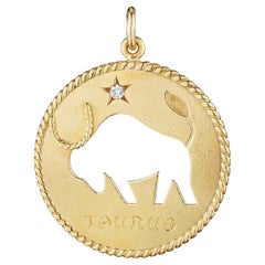 Retro Cartier Taurus Zodiac Modernist Diamond Gold Charm Pendant