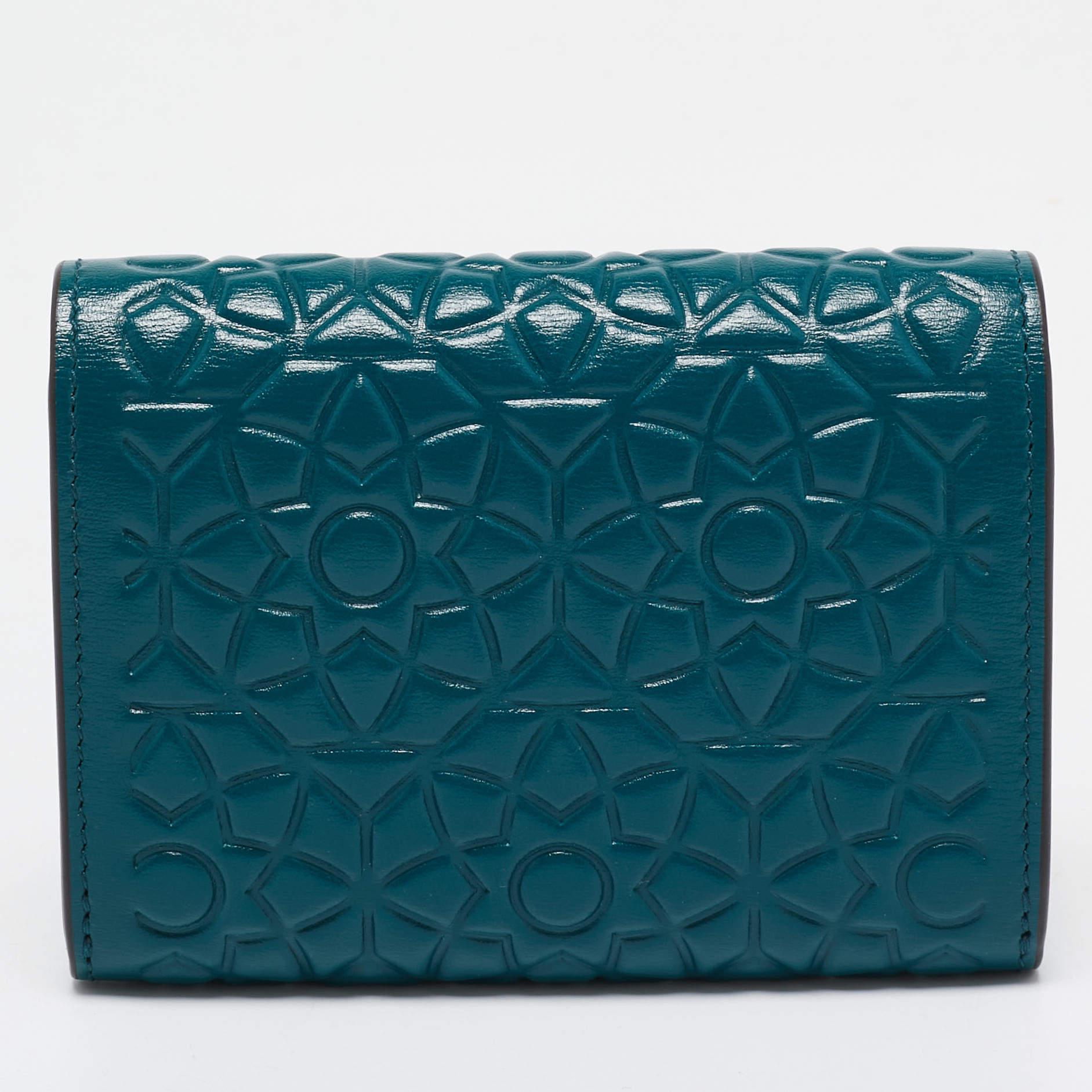 Cartier Teal Green Embossed Leather Panthere De Cartier Card Case 1