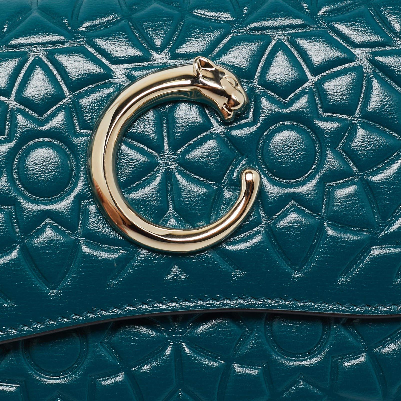 Cartier Teal Green Embossed Leather Panthere De Cartier Card Case 2