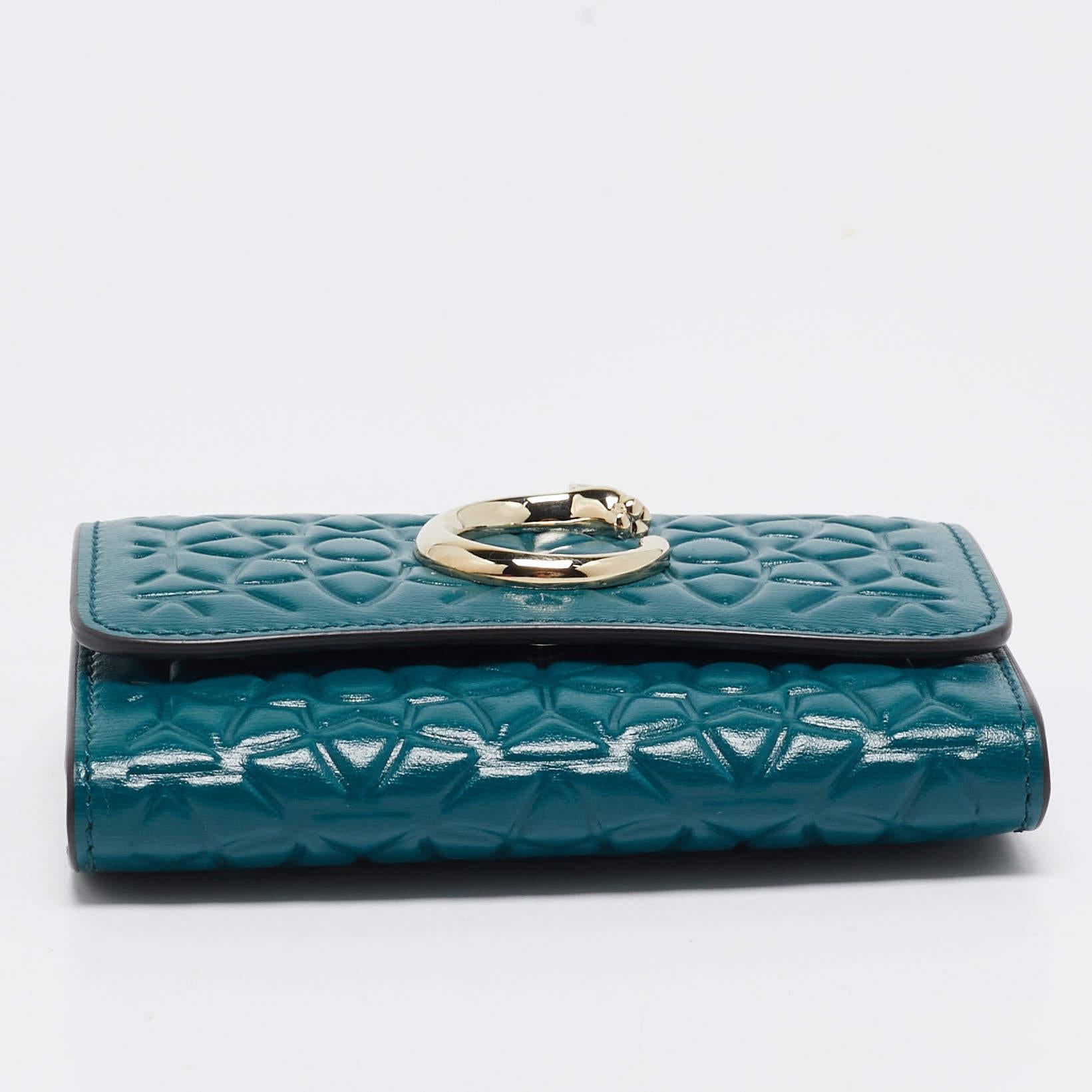 Cartier Teal Green Embossed Leather Panthere De Cartier Card Case 3