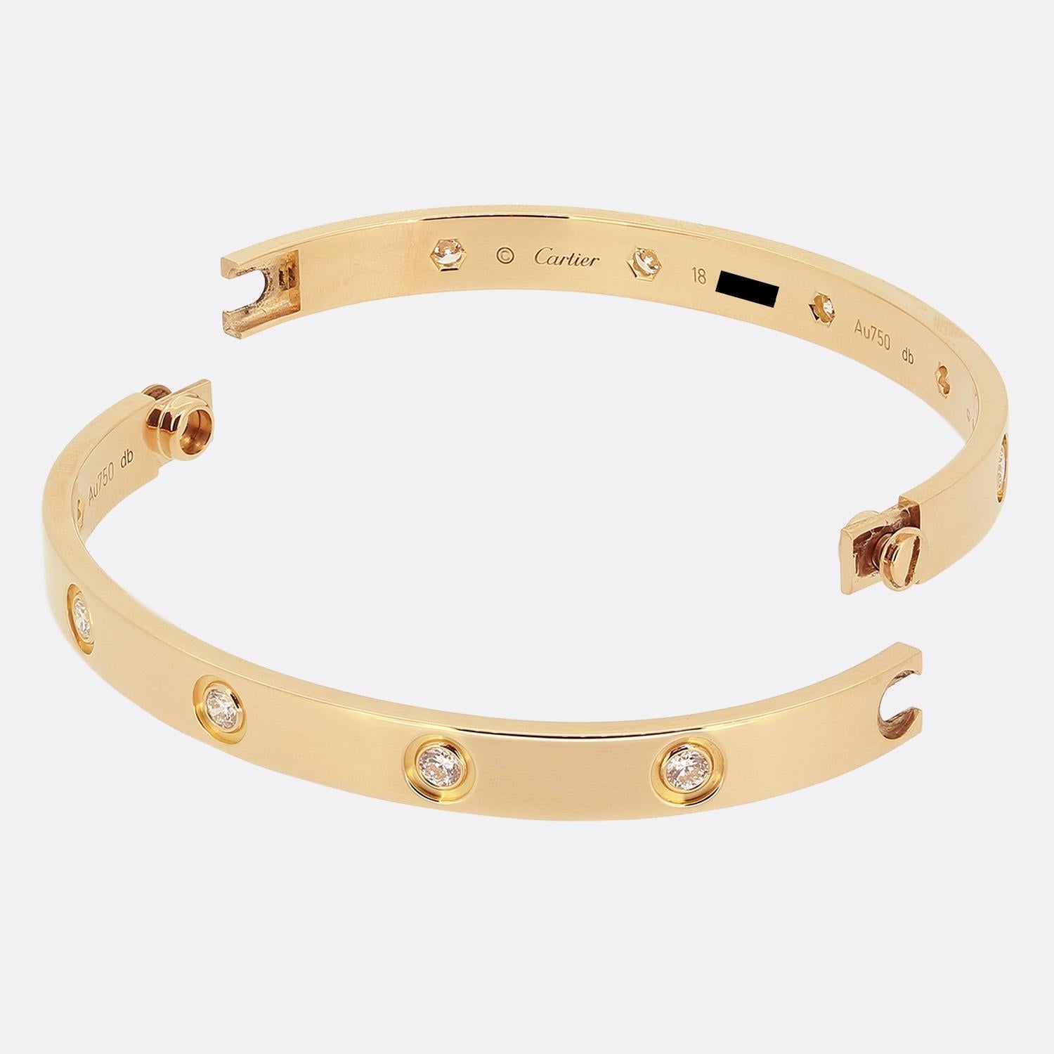 Cartier LOVE-Armreif mit zehn Diamanten, Größe 18 (Brillantschliff) im Angebot