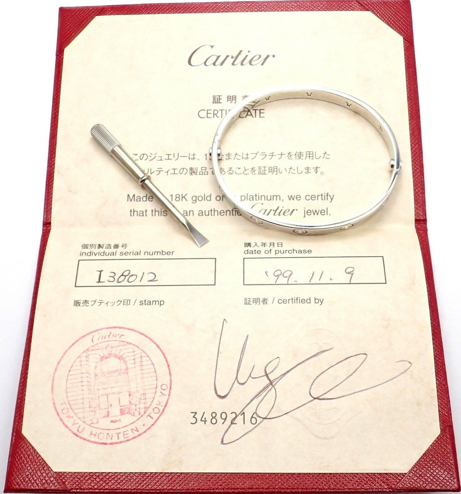 Cartier Ten Diamond White Gold Love Bangle Bracelet 6
