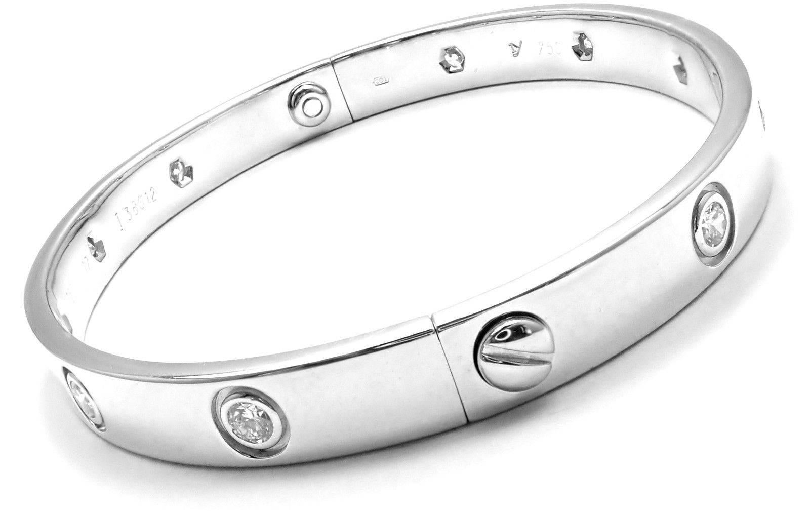 Cartier Ten Diamond White Gold Love Bangle Bracelet In New Condition In Holland, PA