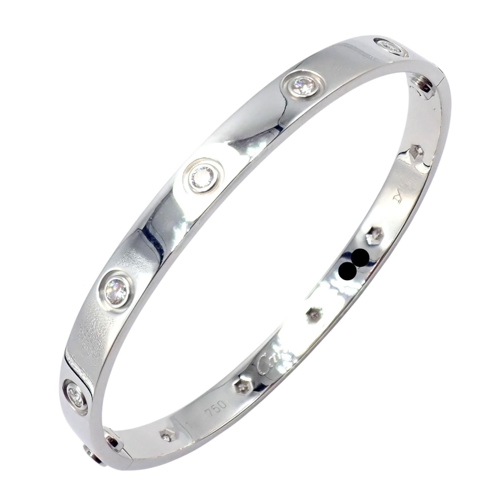 Bracelet Love Bangle en or blanc à dix diamants de Cartier Taille 18 en vente 6