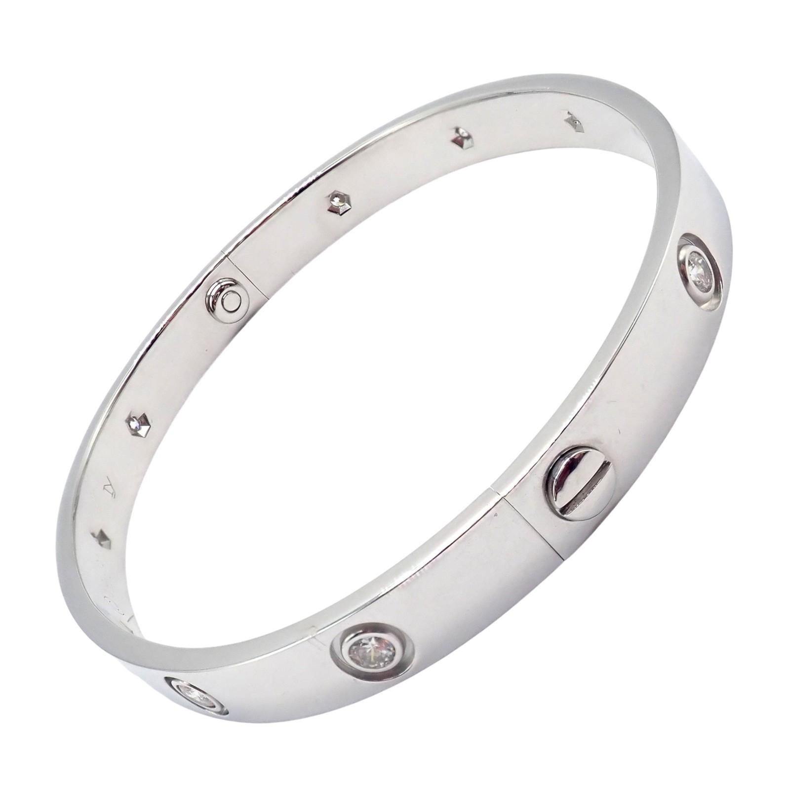 Bracelet Love Bangle en or blanc à dix diamants de Cartier Taille 18 en vente 7