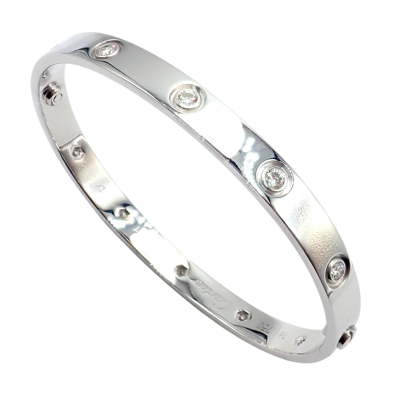 Bracelet Love Bangle en or blanc à dix diamants de Cartier Taille 18 en vente 8