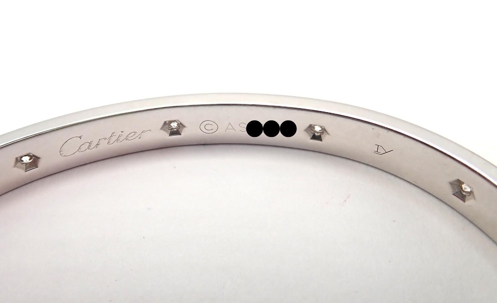 Bracelet Love Bangle en or blanc à dix diamants de Cartier Taille 18 en vente 2
