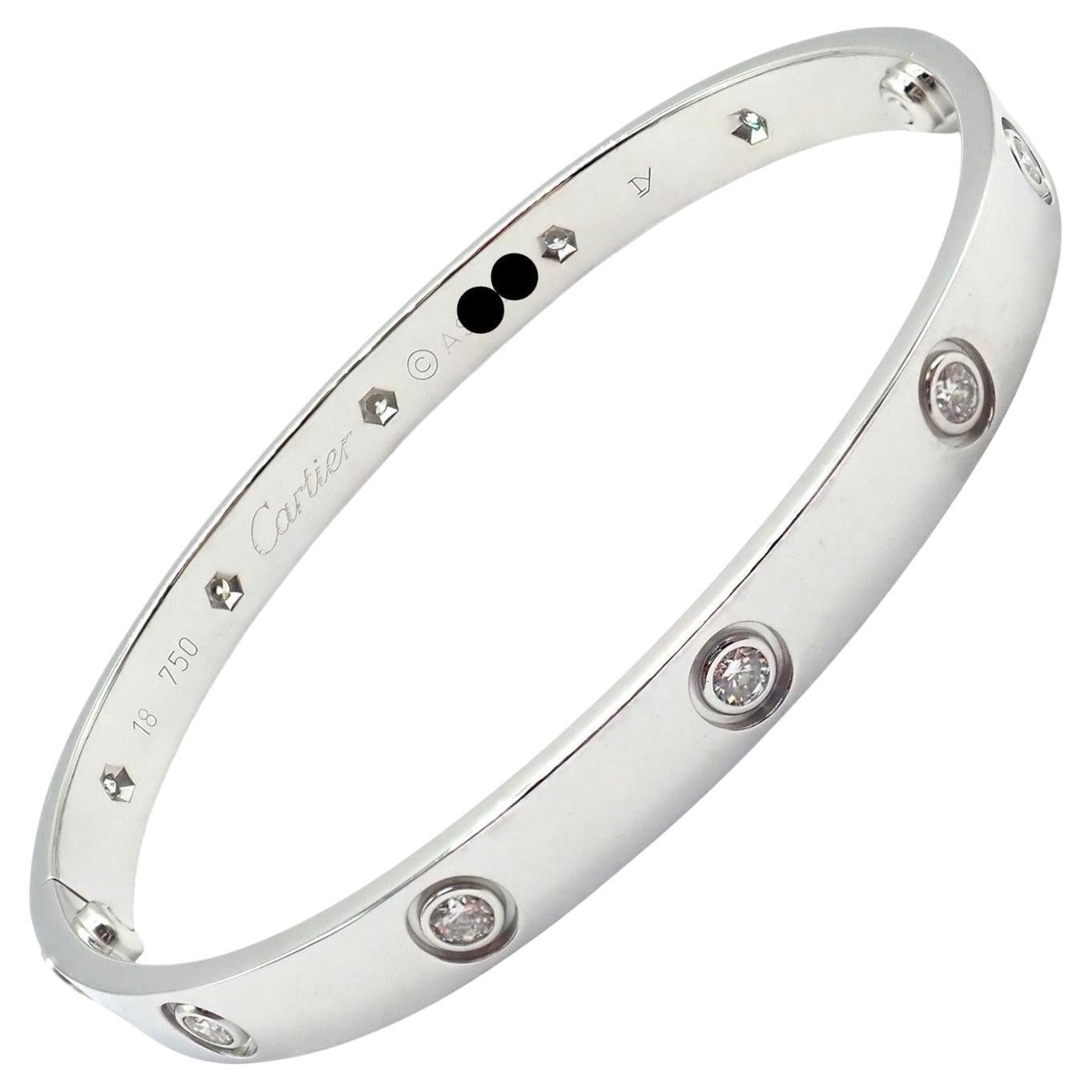 Bracelet Love Bangle en or blanc à dix diamants de Cartier Taille 18 en vente