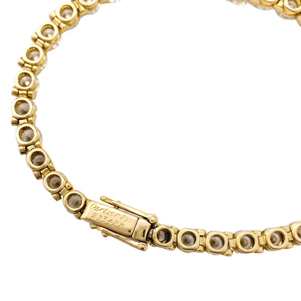 Round Cut Cartier Tennis Bracelet, Yellow Gold and Diamonds For Sale