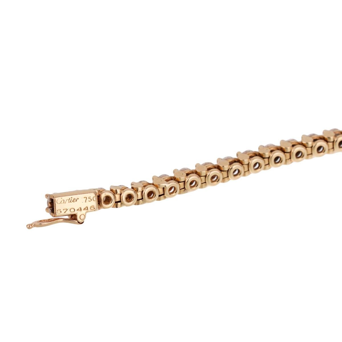 An extremely rare Cartier tennis diamond anklet featuring 77 round brilliant cut diamonds measuring 4ct appx of the finest cartier diamonds set in 18k yellow gold. 

The anklet measures 9.5