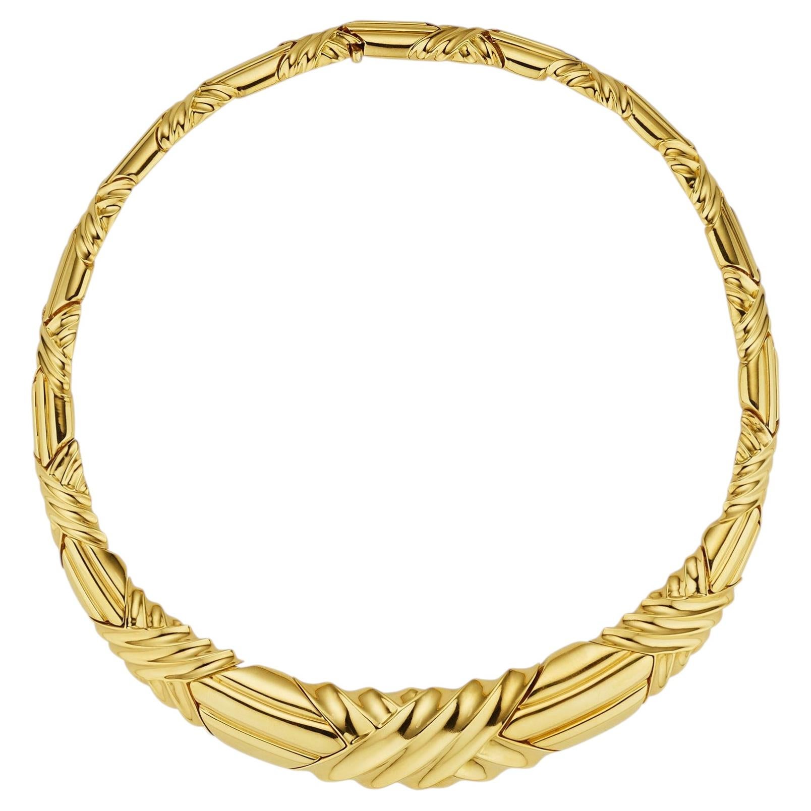 Cartier Textured Gold Collar Necklace For Sale