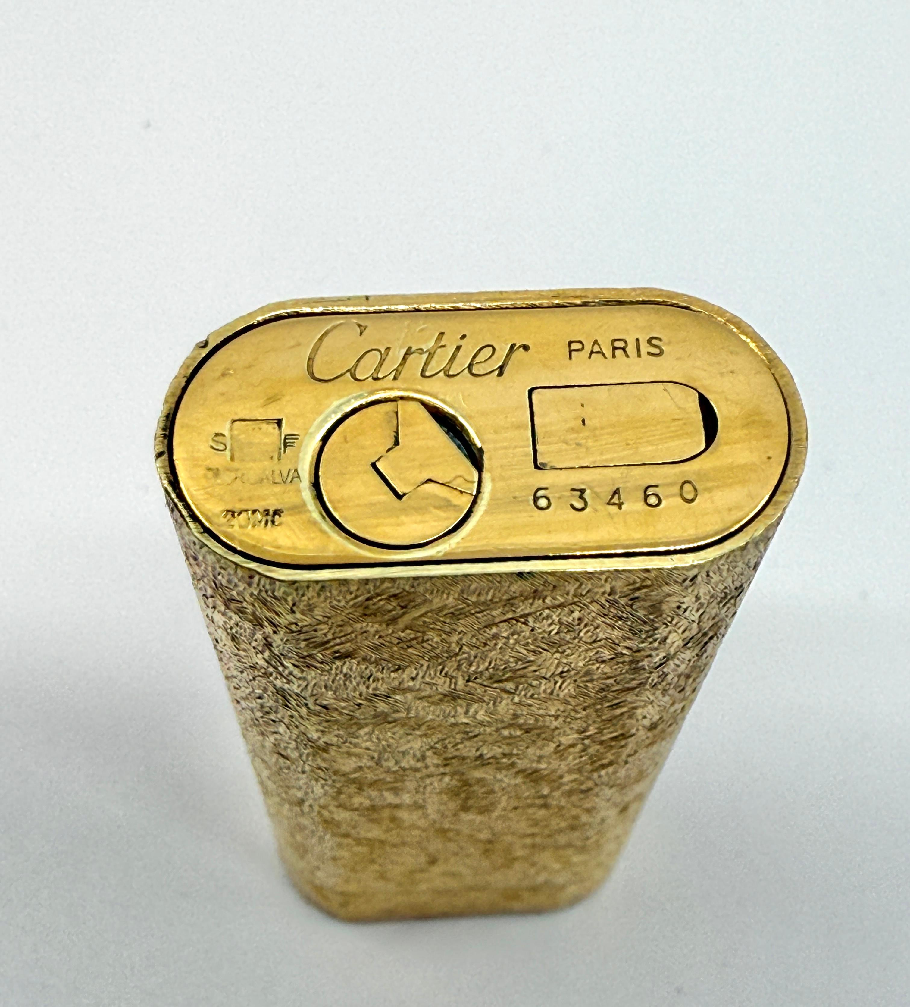 Cartier Textured Plorgalva Gold Plated Lighter in Original Box For Sale 5