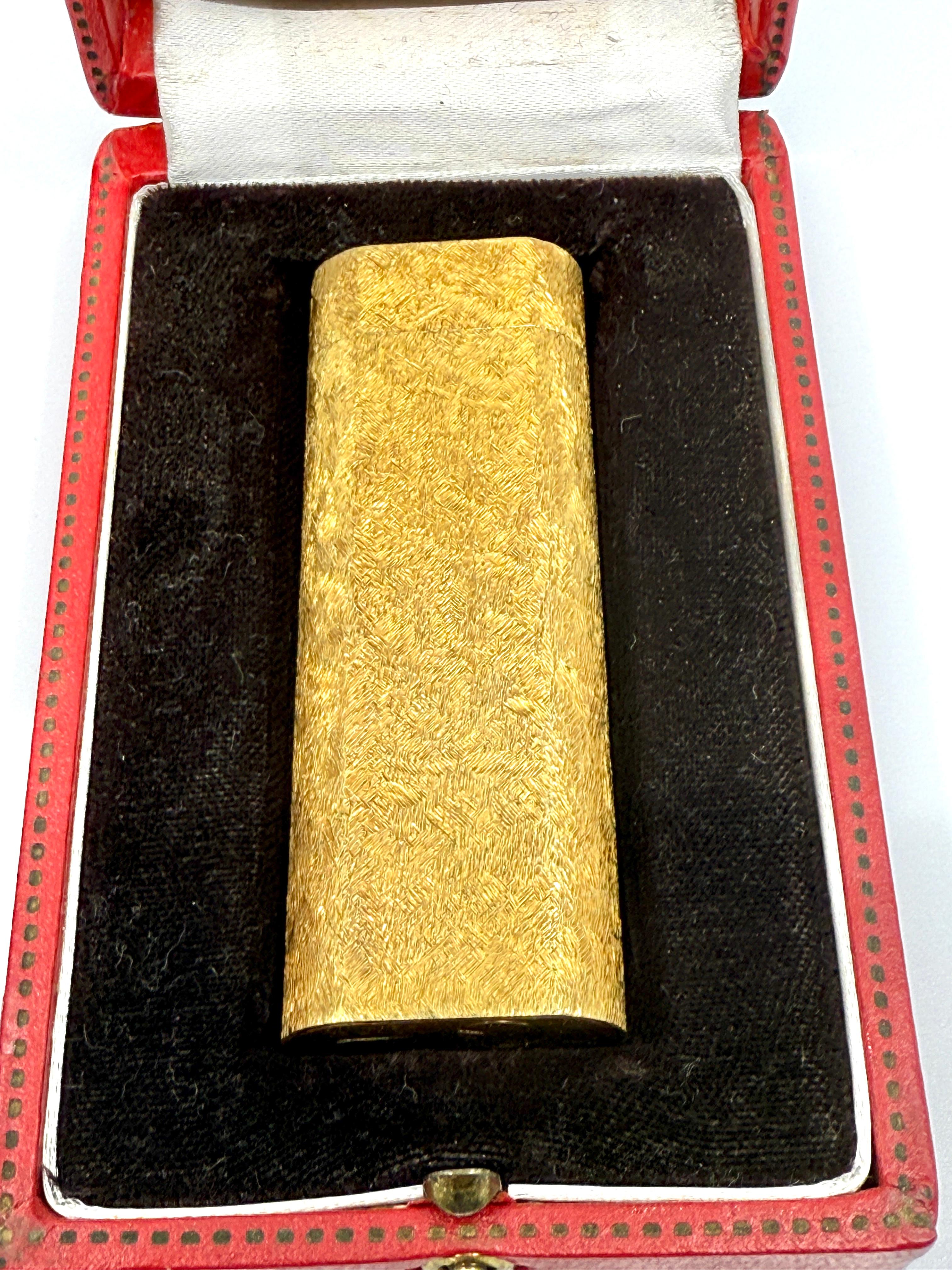 French Cartier Textured Plorgalva Gold Plated Lighter in Original Box For Sale