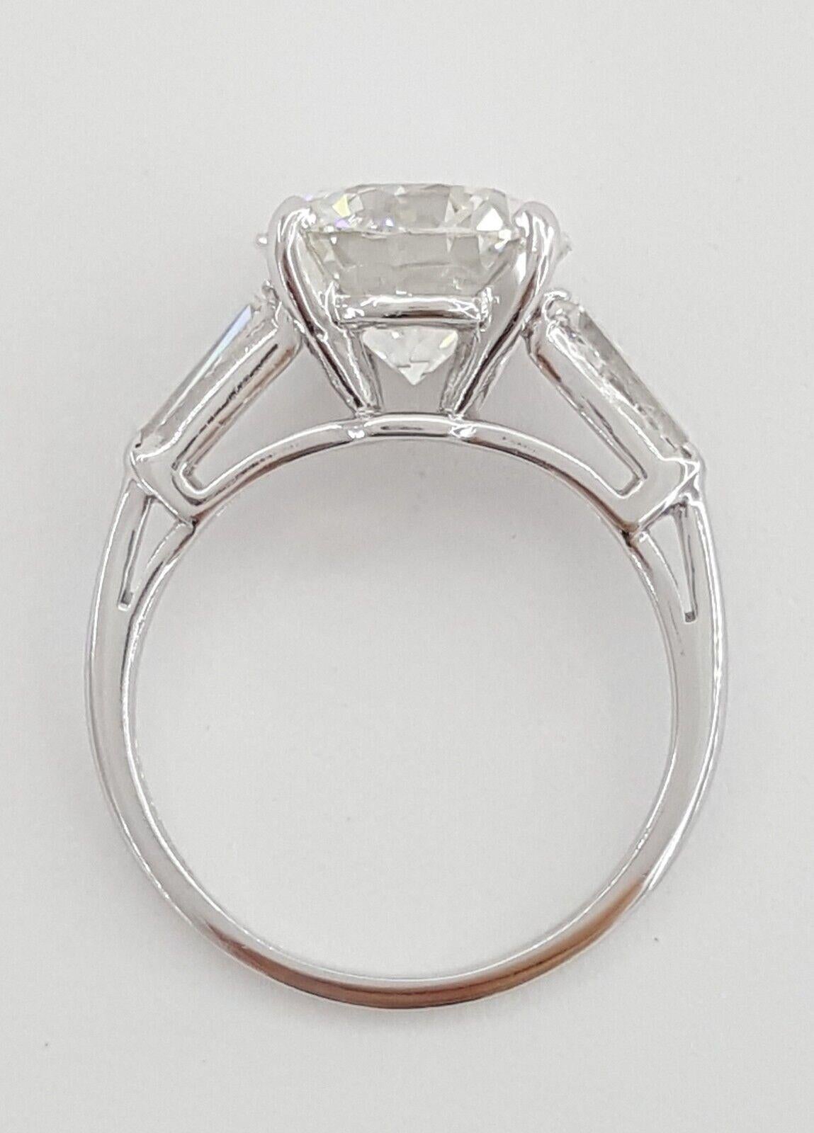 Cushion Cut Cartier Three 3-Stone Platinum Round Brilliant Cut Diamond Engagement Ring