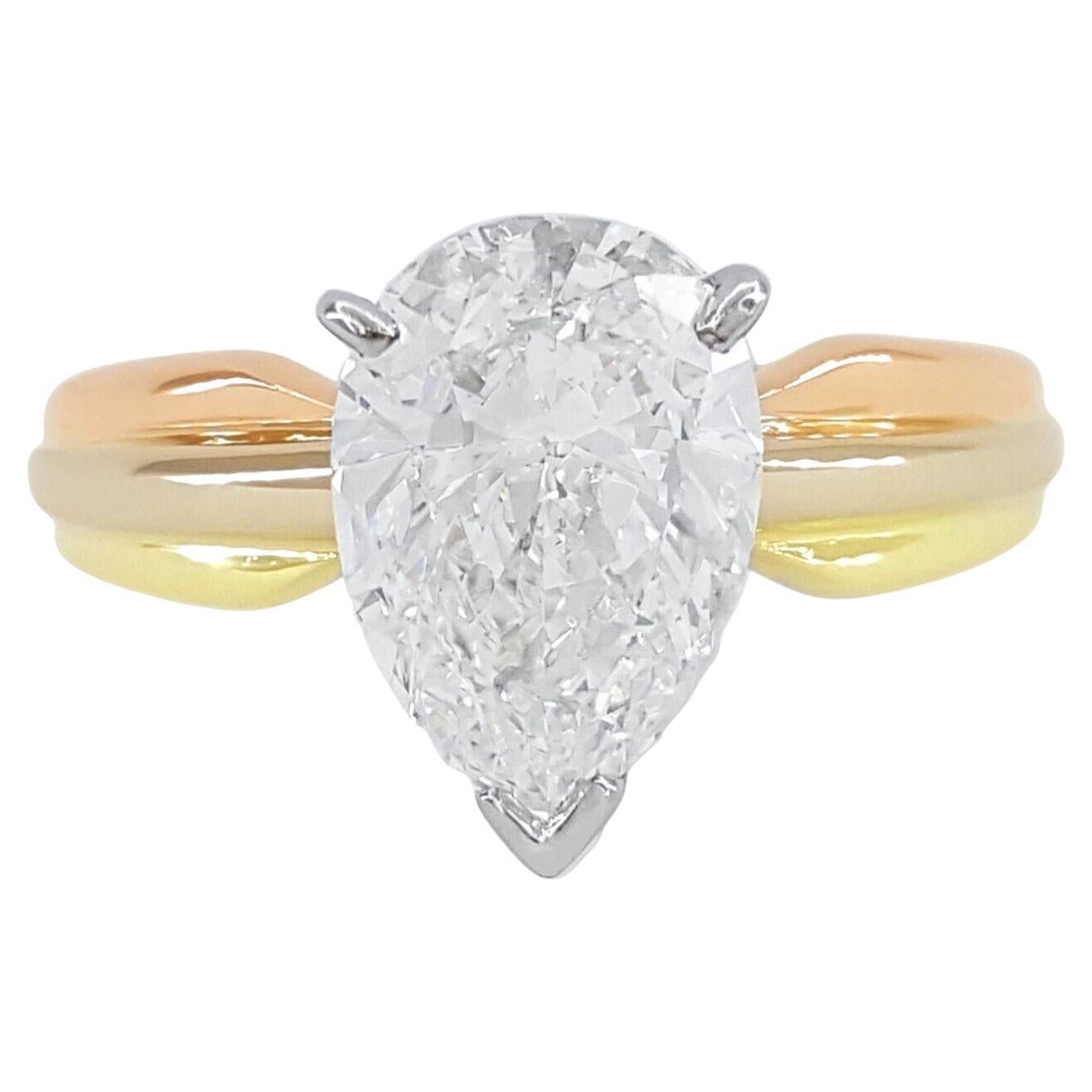 Cartier Three 3-Color Platinum Round Brilliant Cut Diamond Engagement Ring