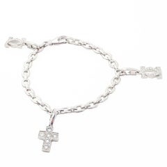 Cartier Three Charm Bracelet Diamond Cross Double C Penelope White Gold Bracelet