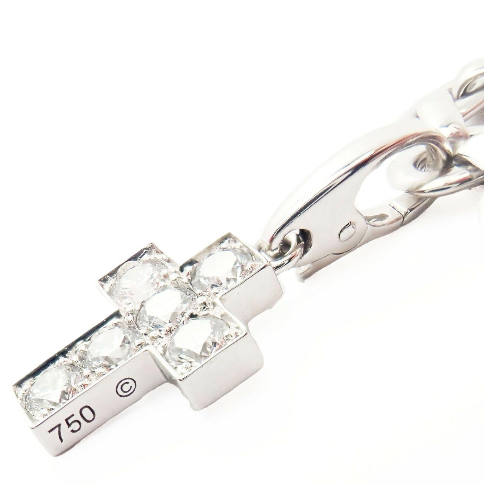 Brilliant Cut Cartier Three Charm Bracelet Diamond Cross Double C Penelope White Gold Bracelet For Sale