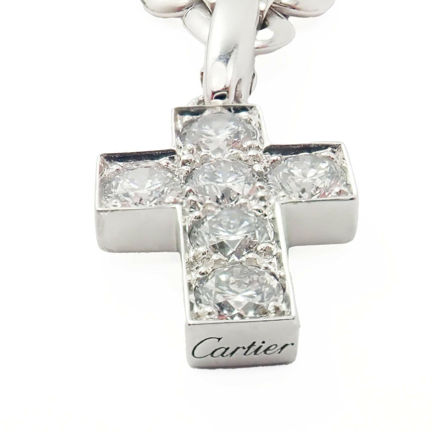 Women's or Men's Cartier Three Charm Bracelet Diamond Cross Double C Penelope White Gold Bracelet For Sale