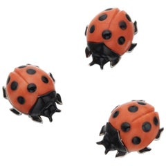 Cartier Three Coral and Enamel 'Coccinelle' Clips