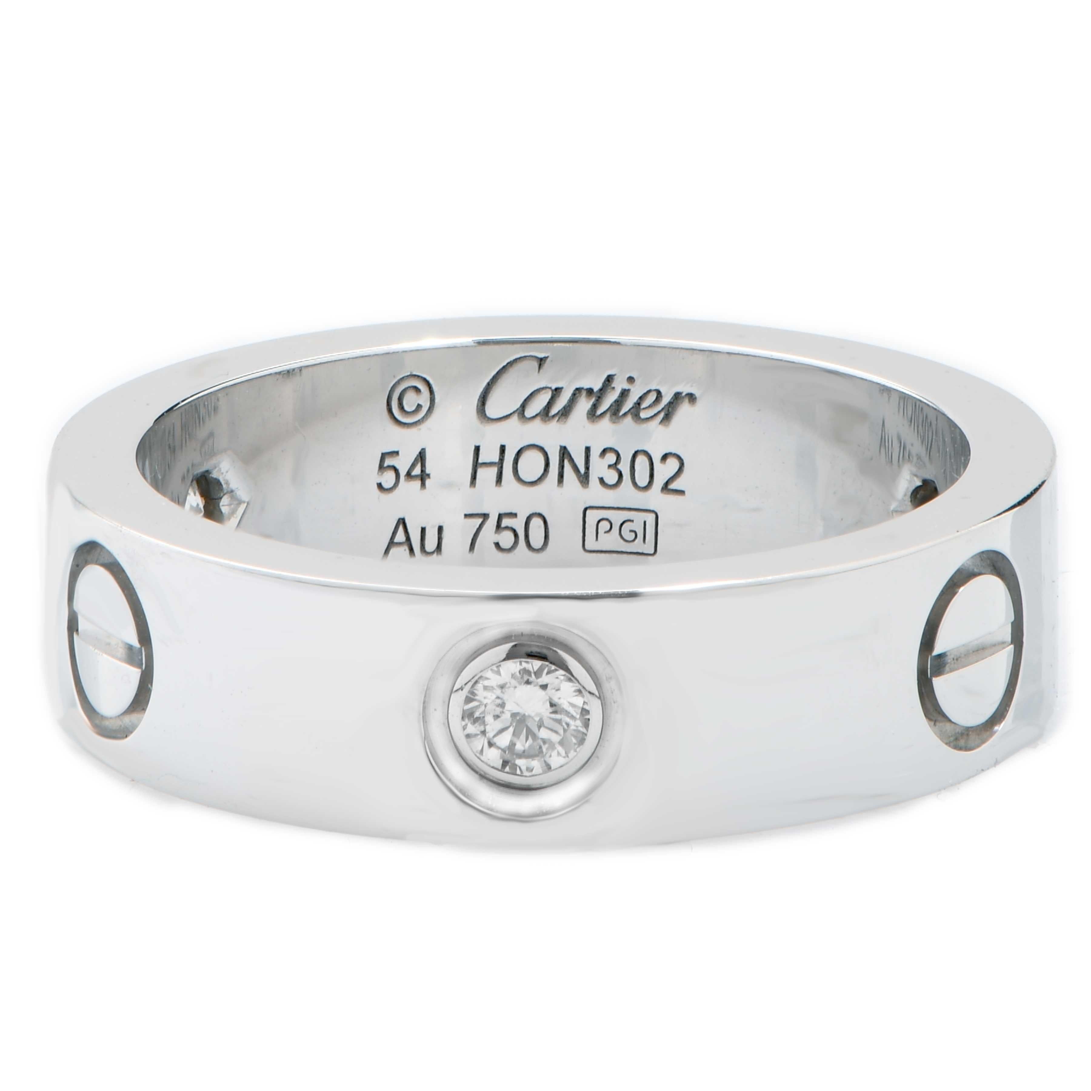 Cartier Liebesring mit drei Diamanten aus 18 Karat Weißgold (Rundschliff) im Angebot