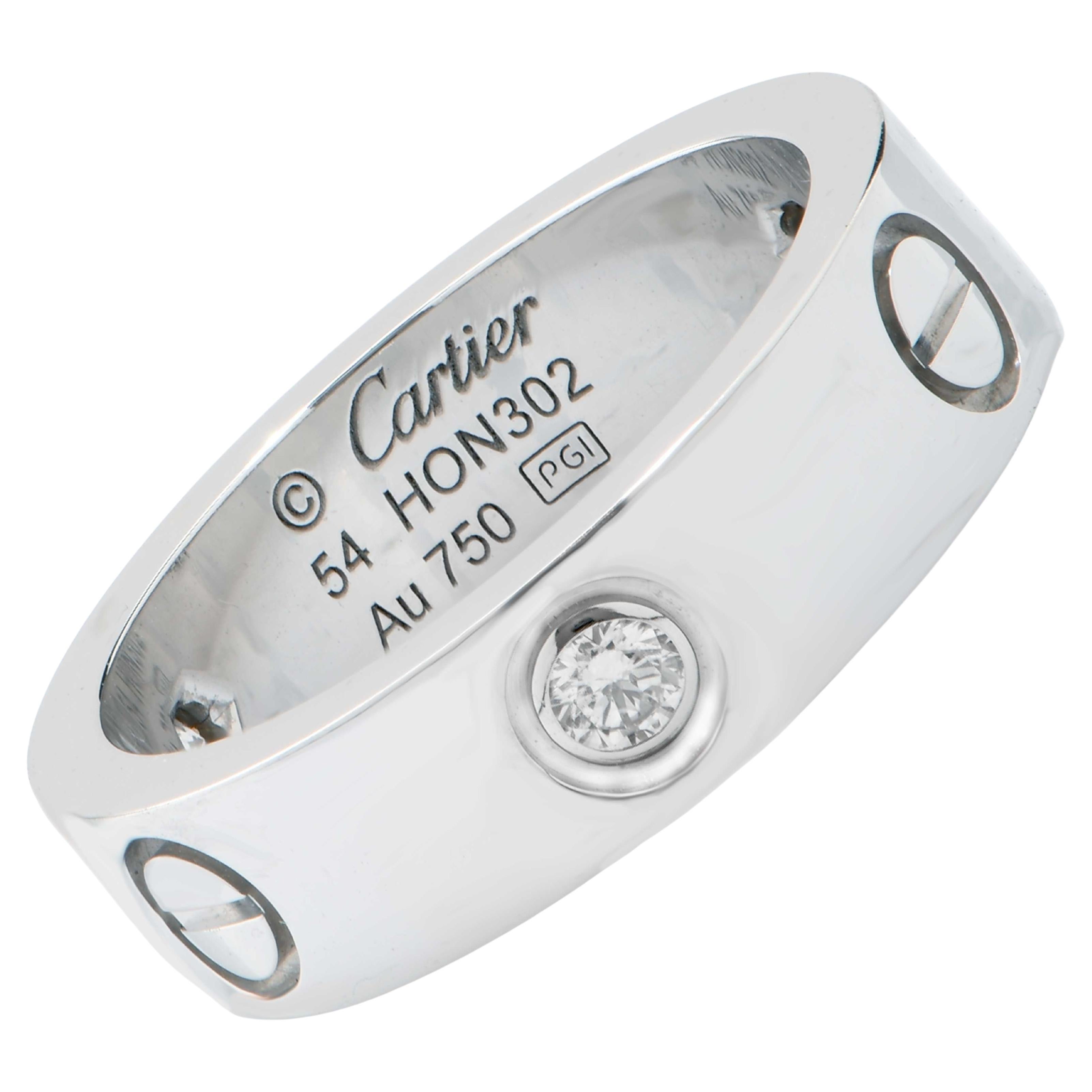 Cartier Anello dell
amore con tre diamanti in oro bianco 18 carati