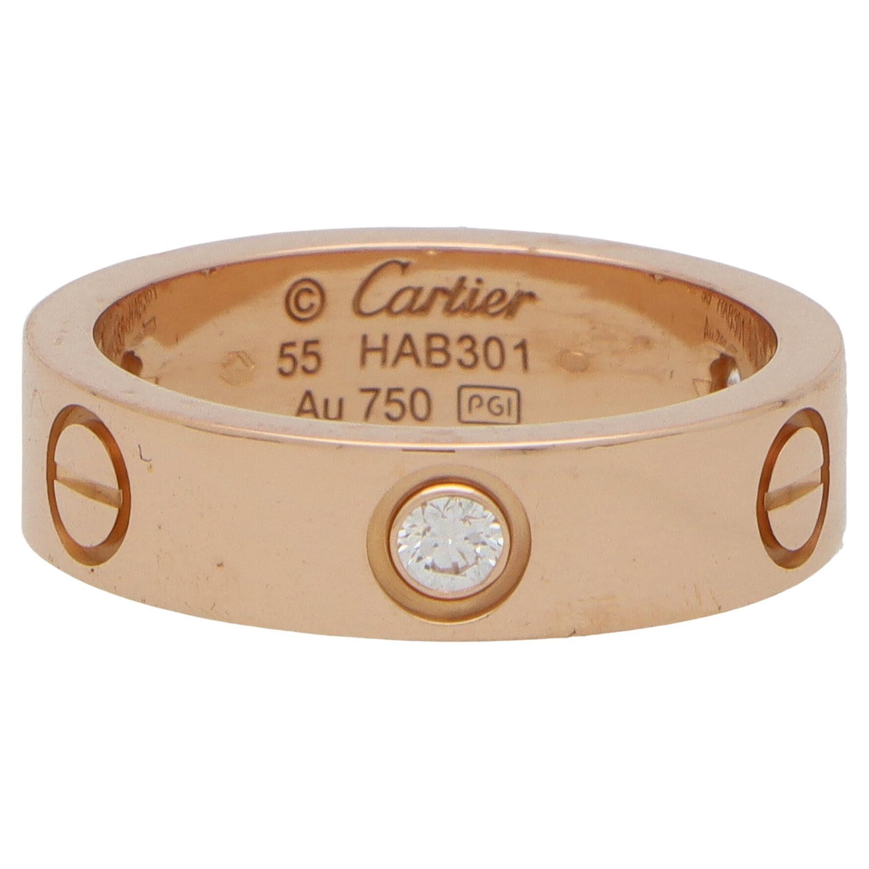Cartier Three Diamond Love Ring in Rose Gold