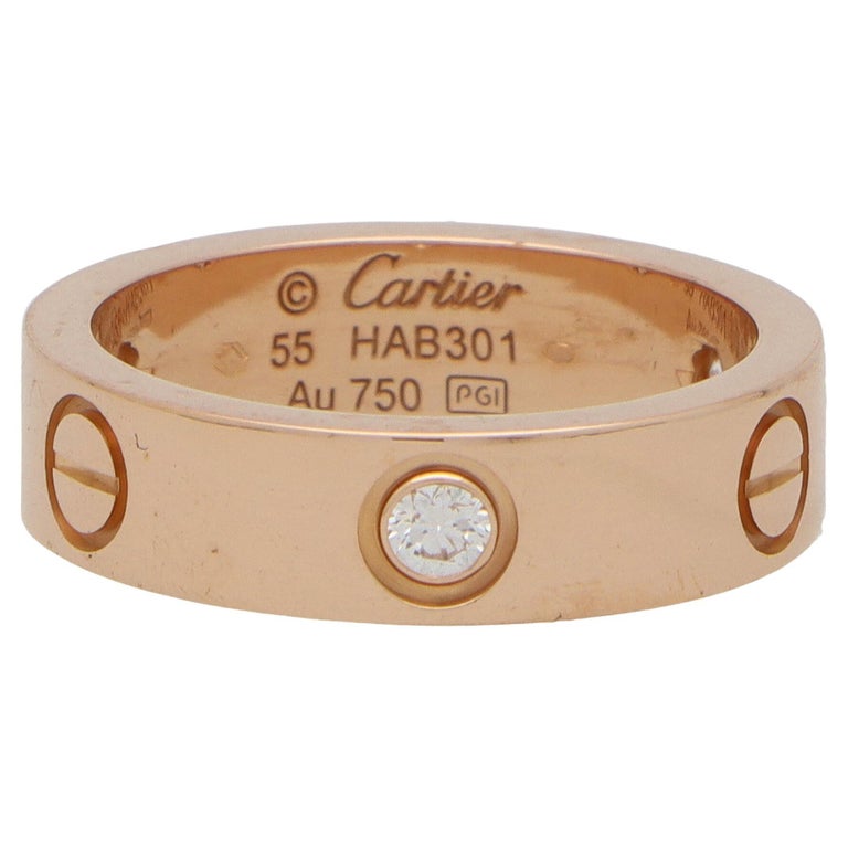 Cartier Three Diamond Love Ring in Rose Gold For Sale at 1stDibs