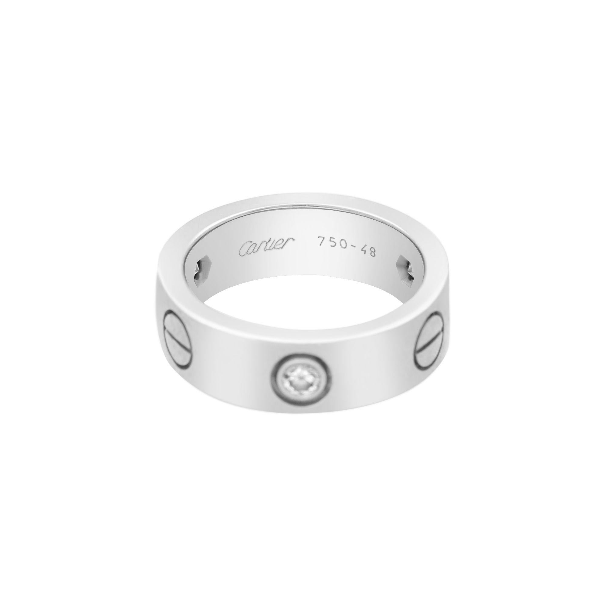 Modern Cartier Three Diamond Love Ring Set in 18k White Gold For Sale