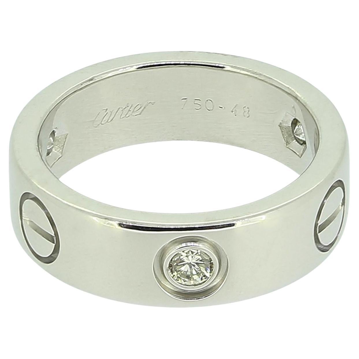 Cartier LOVE Ring mit drei Diamanten, Größe I (48)