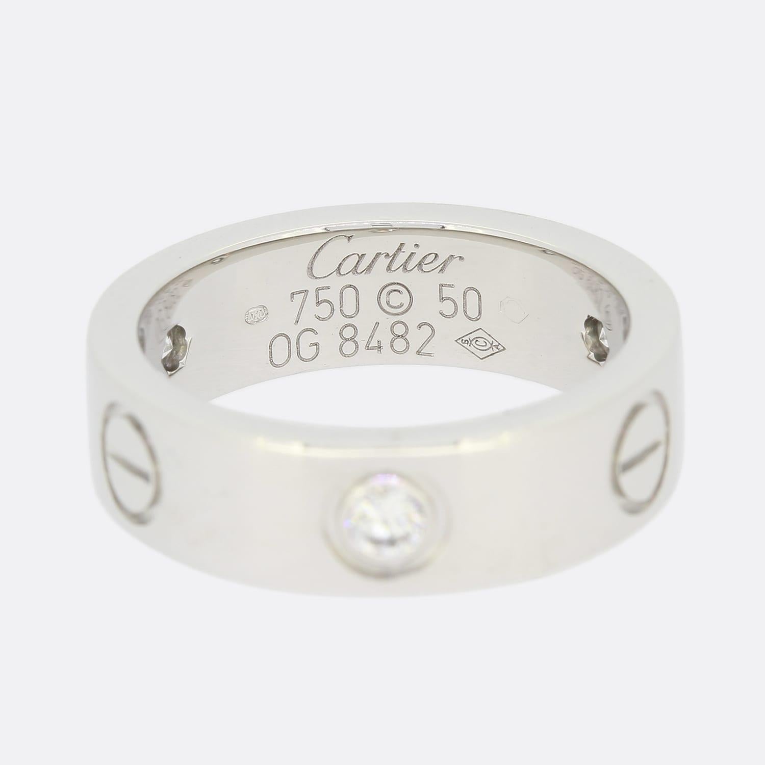 Cartier LOVE Ring mit drei Diamanten, Größe K (50) (Brillantschliff) im Angebot