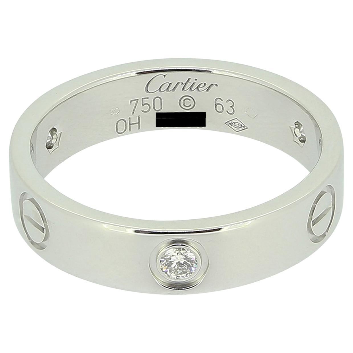 Cartier Three Diamond LOVE Ring Size V (63) For Sale