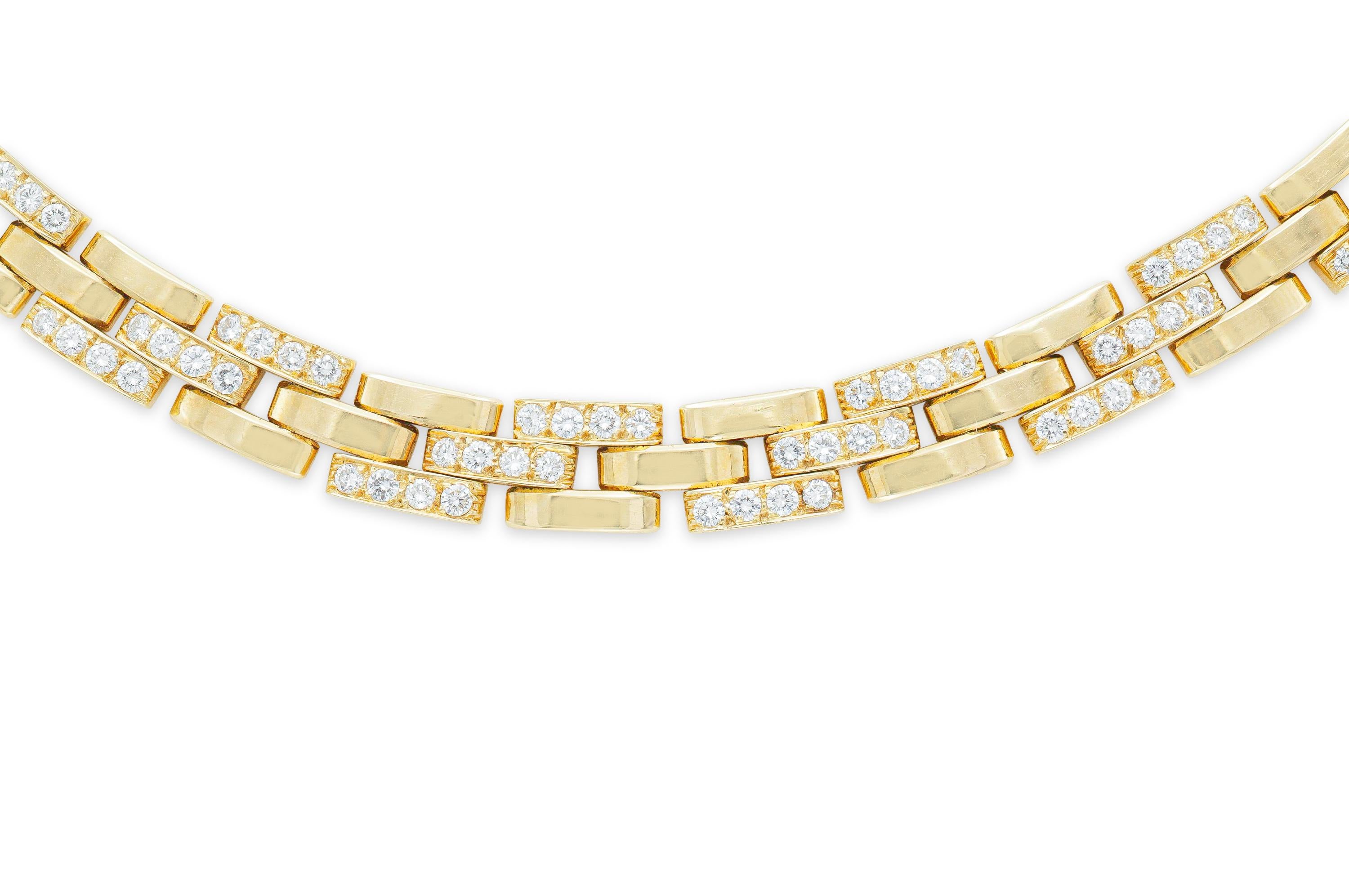 Cartier Dreireihige Maillon Panther-Halskette (Rundschliff) im Angebot