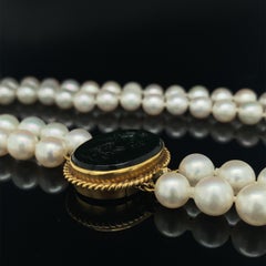 Cartier Two Row Pearl Necklace with Yellow Gold Hardstone Revival Clasp