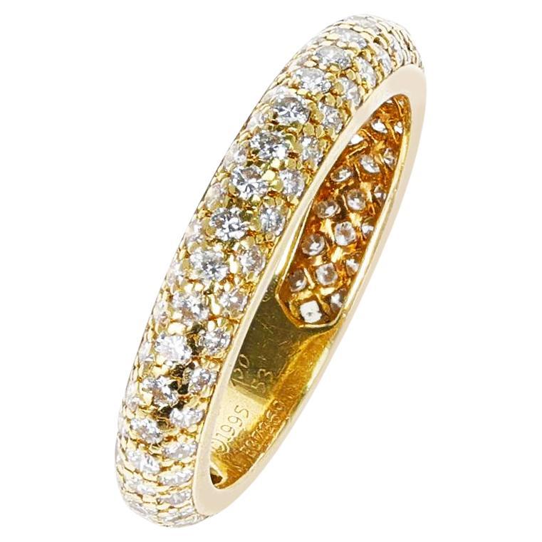 Cartier Three Row Round Diamond Wedding Band, 18K Gold For Sale