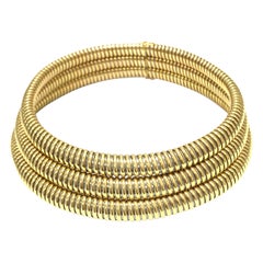 Cartier Three Row Tubogaz Necklace Steel 18K Yellow Gold