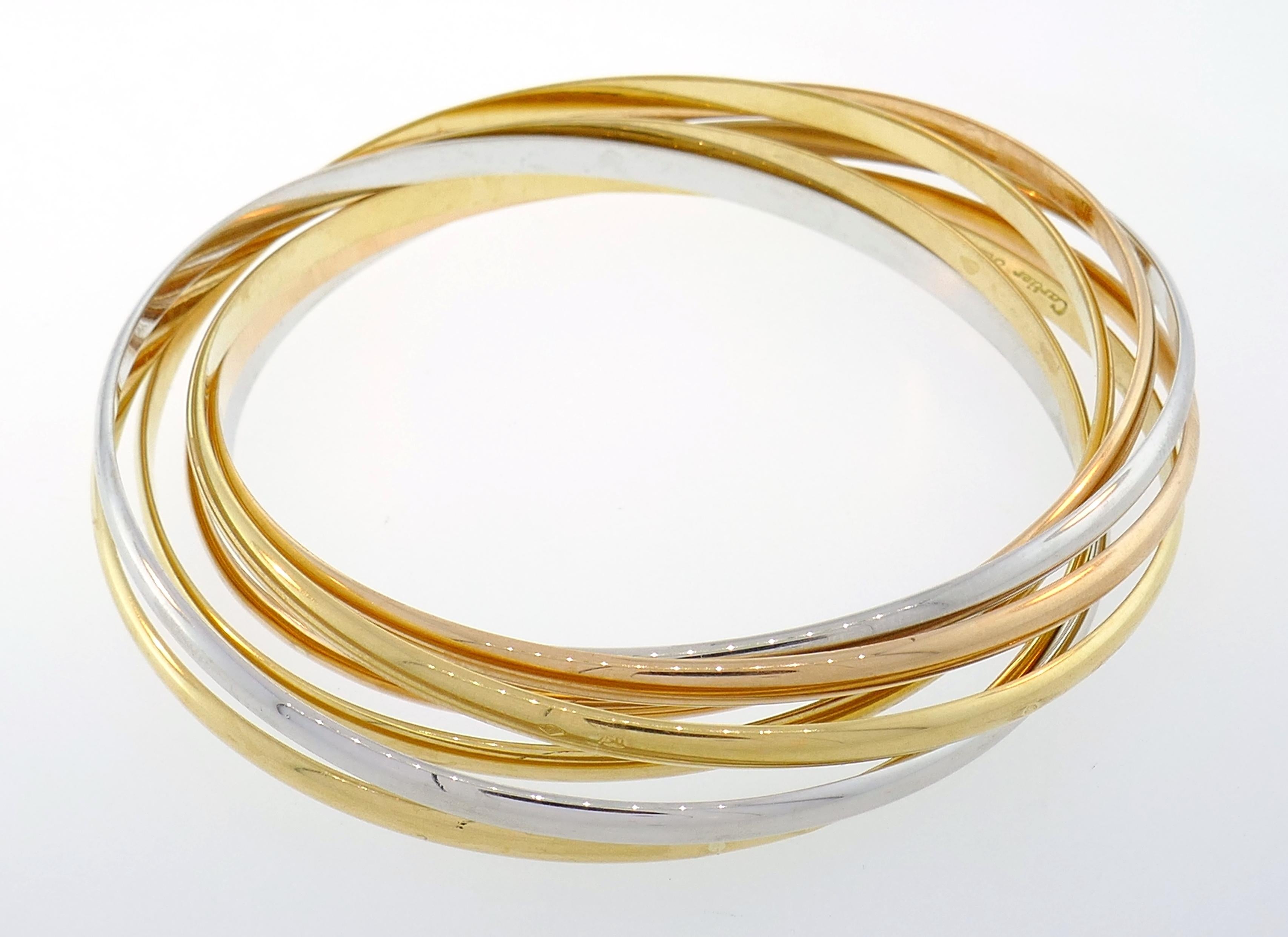 Women's or Men's Cartier Three-Tone Gold Bangle Bracelet