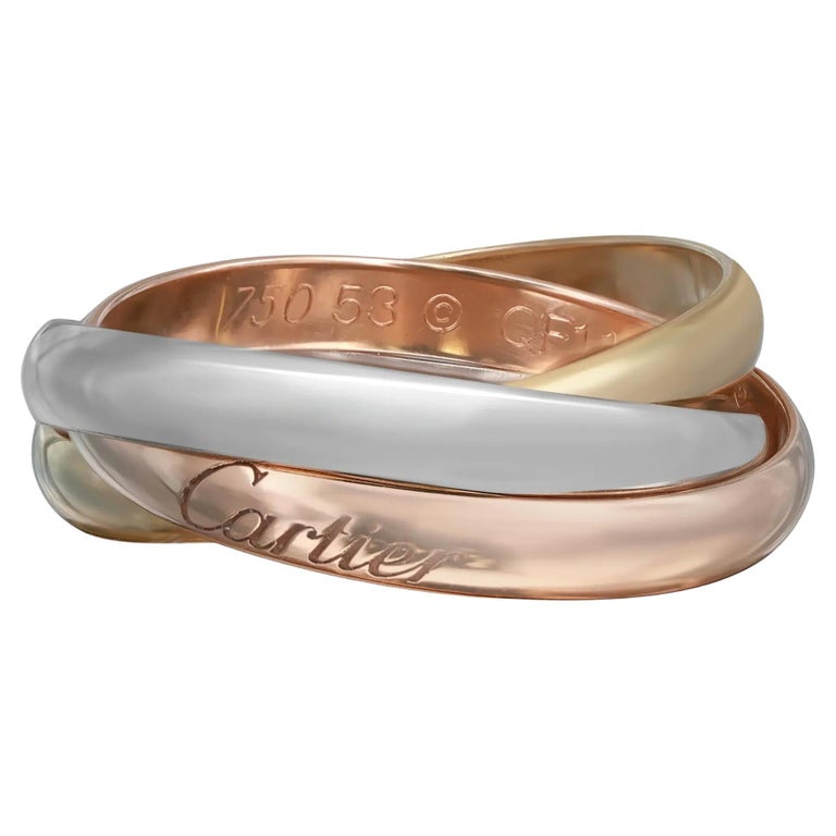 Cartier Three-Tone Small Trinity Ring 18k White Yellow and Pink Gold For  Sale at 1stDibs | cartier trinity ring small vs classic, trinity cartier, trinity  ring, small model