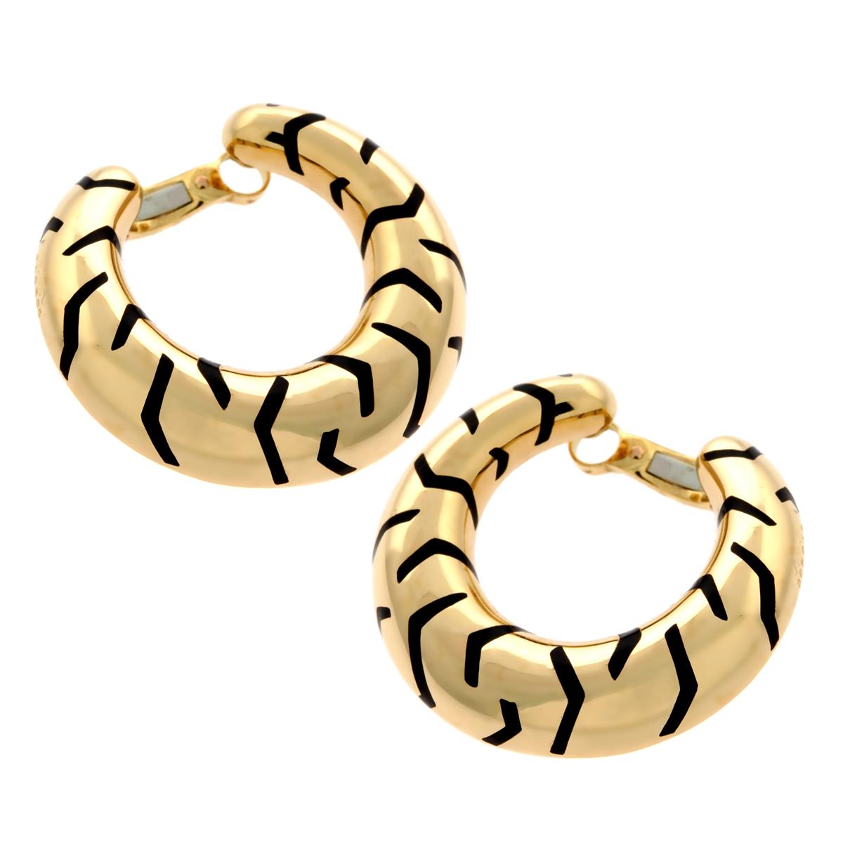 Cartier Tiger Stripe Gold Hoop Enamel Earrings In Excellent Condition In Feasterville, PA