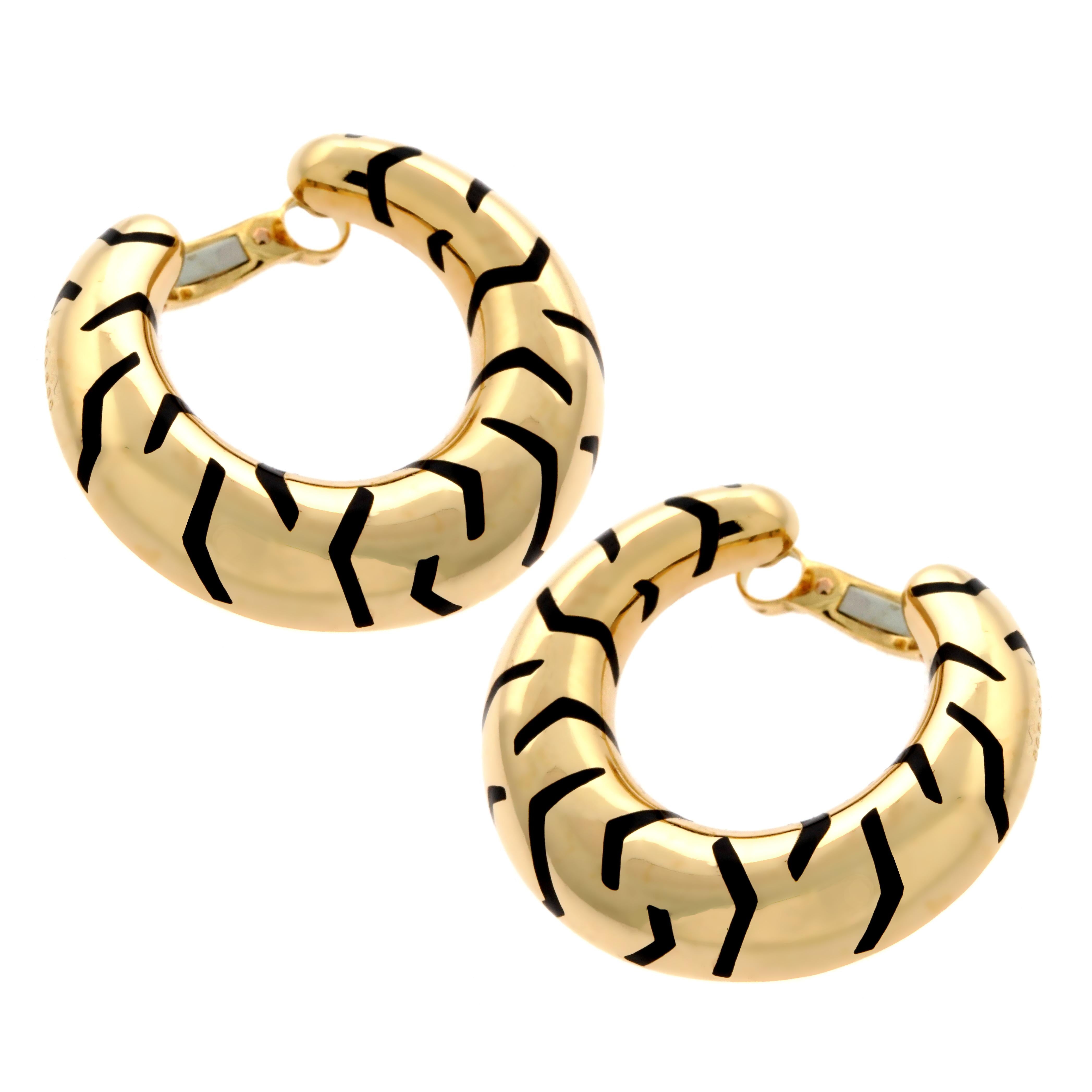 Cartier Tiger Stripe Gold Hoop Enamel Earrings
