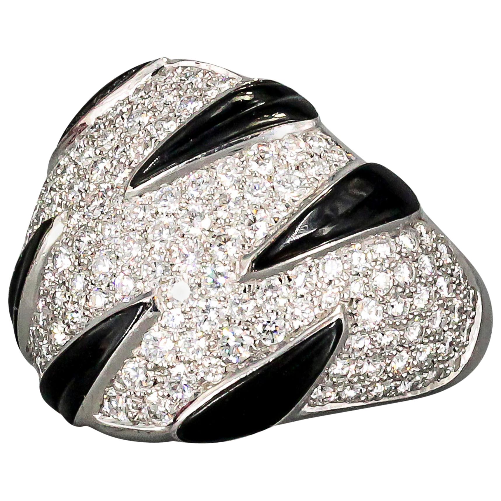 Cartier Tiger Stripe Onyx Diamond 18 Karat White Gold Ring