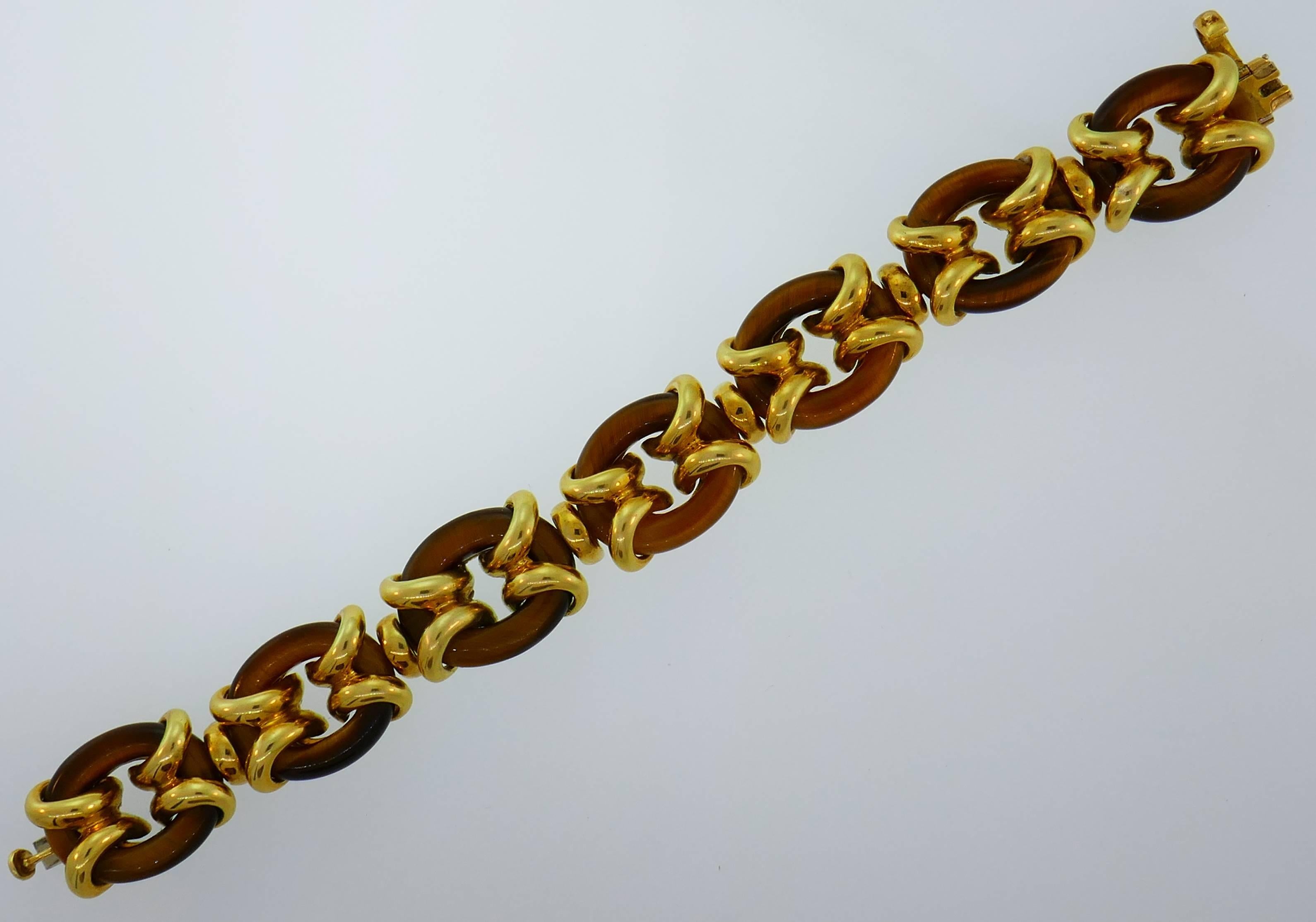 Cartier Tiger's Eye Yellow Gold Bracelet, 1970s In Good Condition In Beverly Hills, CA