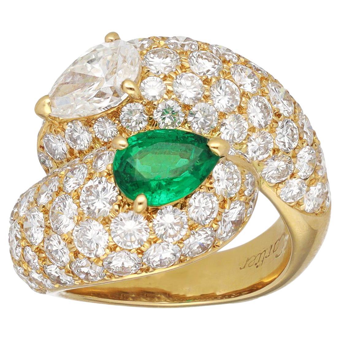 Cartier 'Toi Et Moi' Emerald and Diamond Ring For Sale