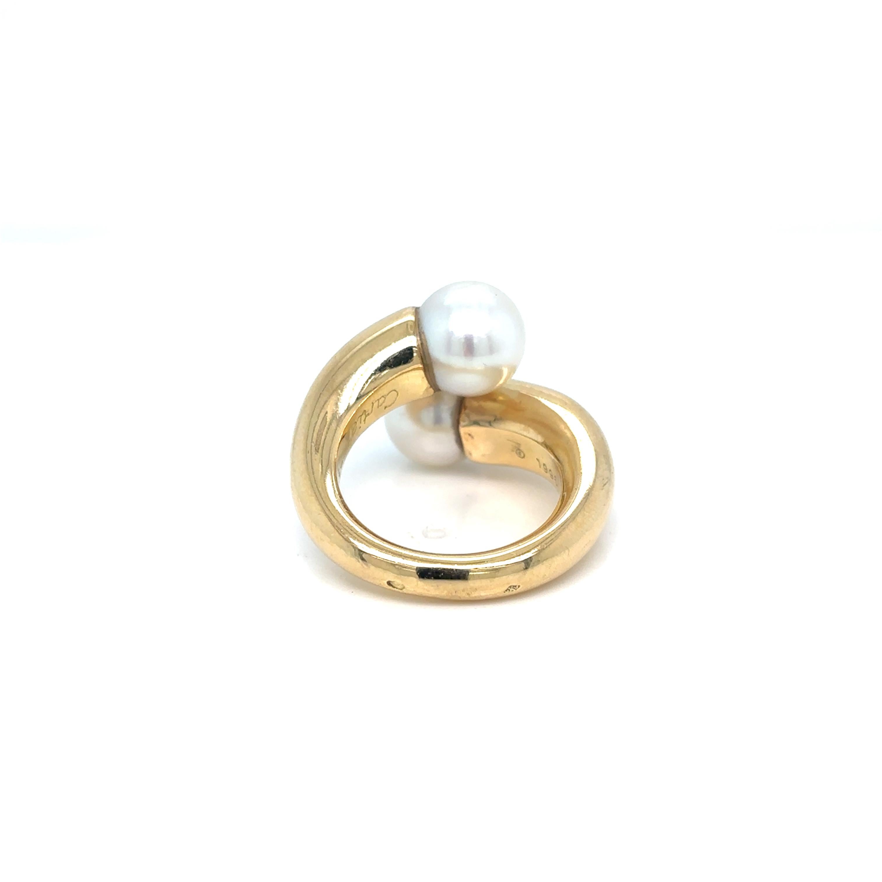 Perle Bague Toi & Moi en or jaune 18 carats de Cartier, 1996 en vente