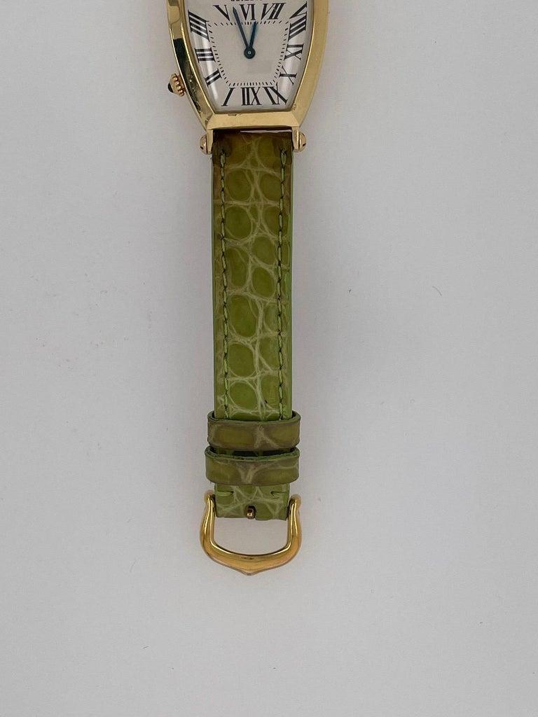 Cartier Tonneau Duel Time Ladies Wristwatch, 18Kt, Vintage For Sale 5