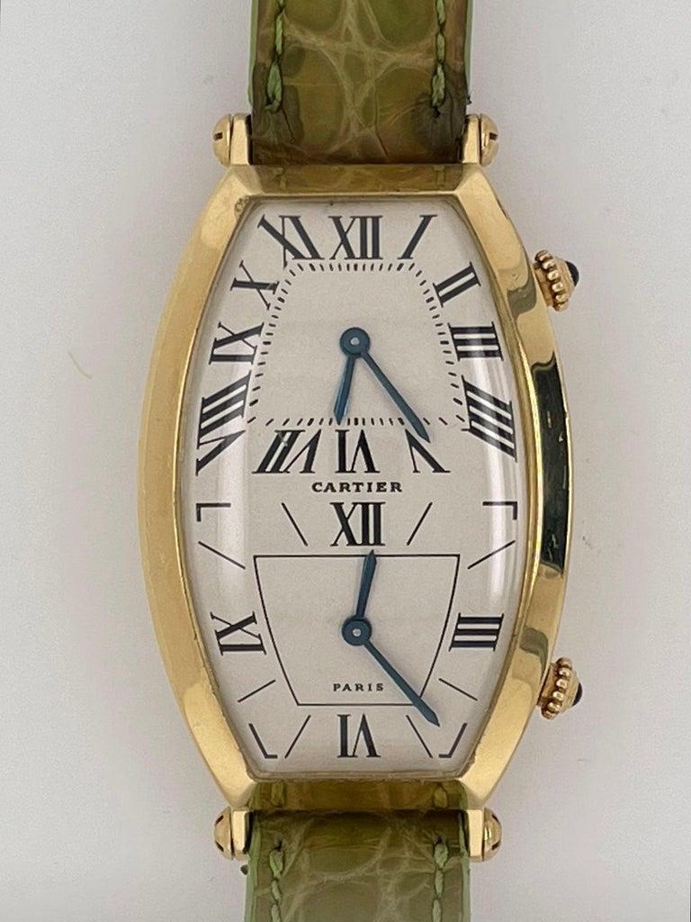 A finely crafted timepiece with equal provenance. This stunning Cartier watch in its original never polished condition is simply a historical work of art. Acquired from a NYC Socilite, this 1989 timepiece was often seen on the wrist of one of the