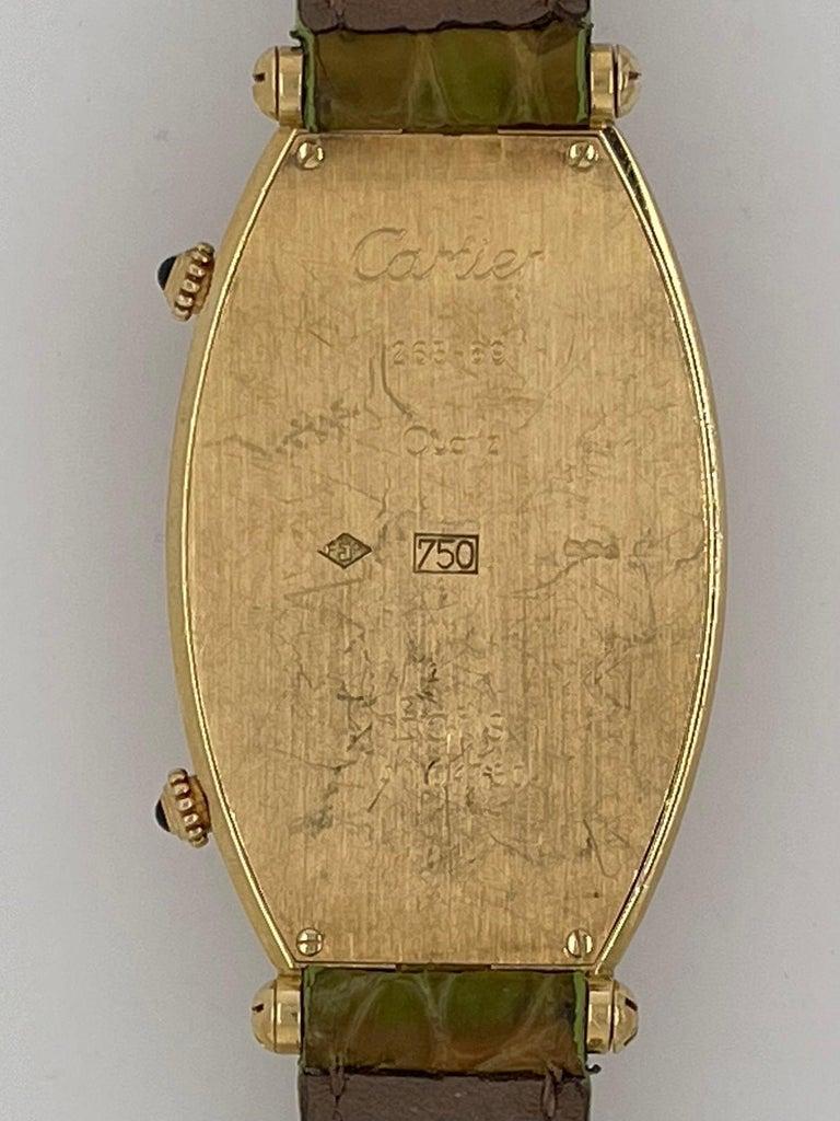 Cartier Tonneau Duel Time Ladies Wristwatch, 18Kt, Vintage For Sale 2